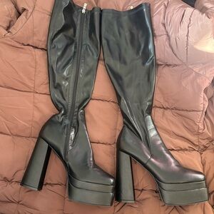 Black Platform Knee-High Boots